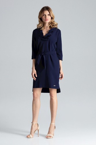 granatowa sukienka z paskiem asee