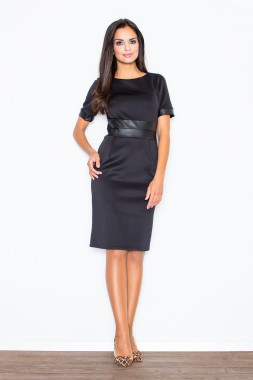 Elegancka sukienka ze skórzanymi dodatkami